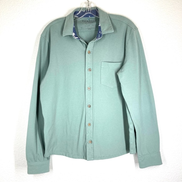 Tailor Vintage Mens Button Down Shirt Long Sleeves Light Green Large Cotton - Picture 1 of 14